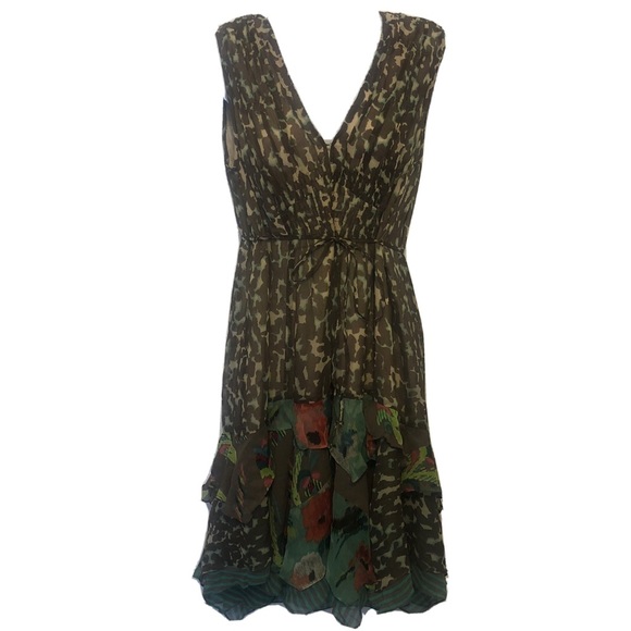 Nanette Lepore Dresses & Skirts - Nanette Lepore Silk Brown/Green Tiered Ruffle Dress 10